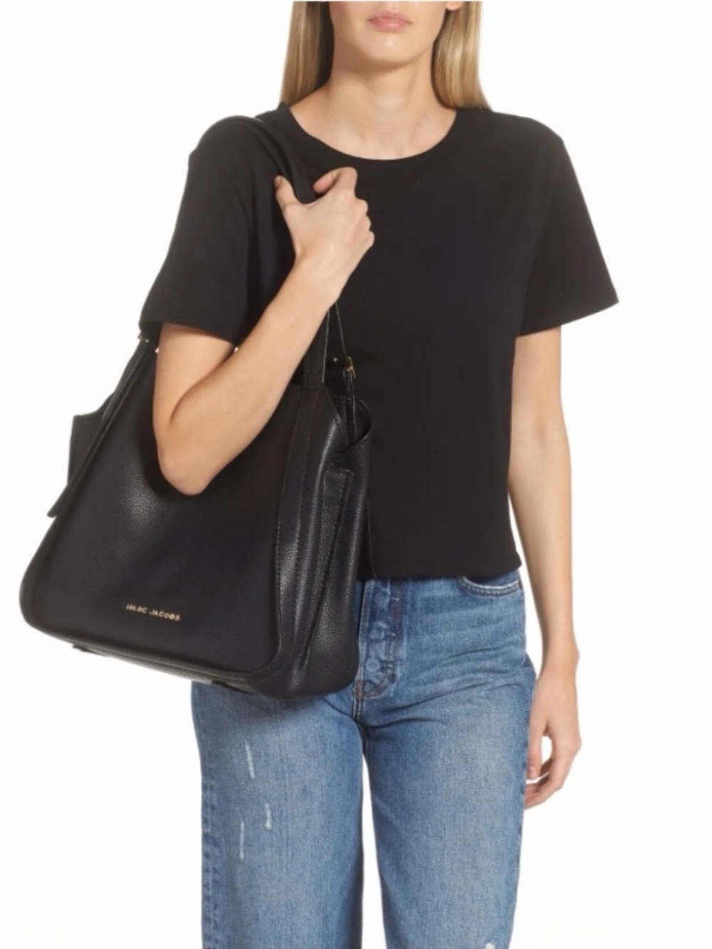 Marc Jacobs The Director Black Pebbled Leather Shoulder Tote